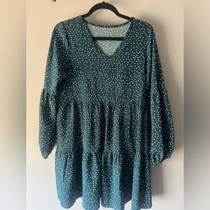 Forrest green dress with white polka dots